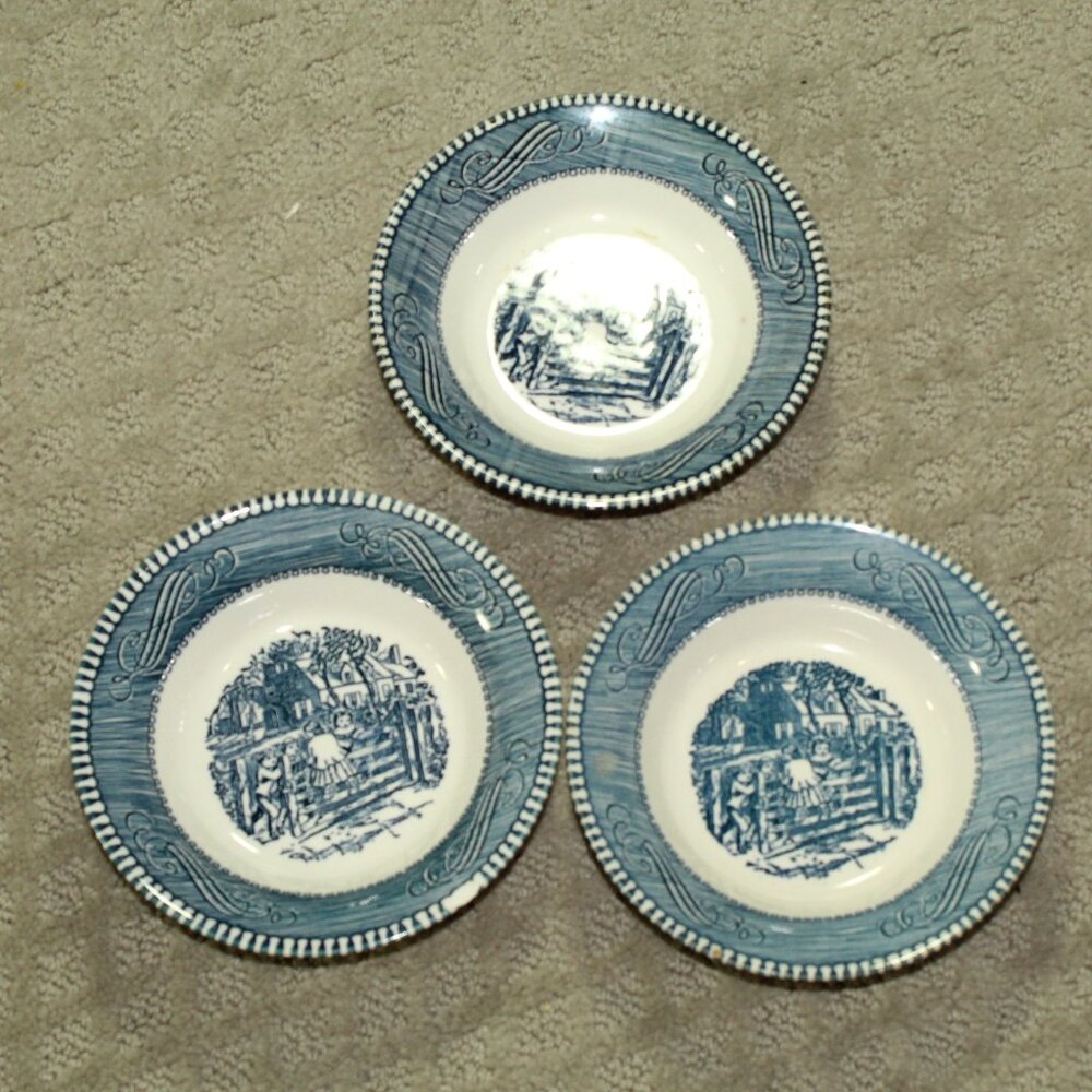 Royal China CURRIER & IVES Small Dessert Berry Bowl "The Old Farm Gate" Set of 3